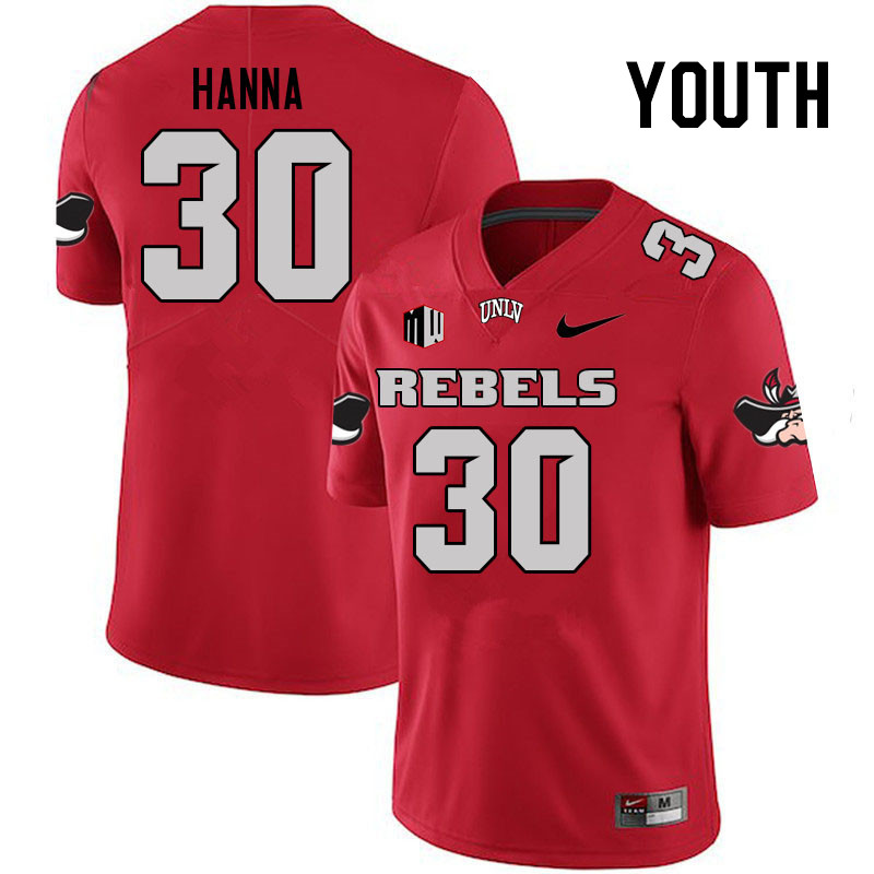 Youth #30 Jordan Hanna UNLV Rebels College Football Jerseys Stitched Sale-Scarlet
